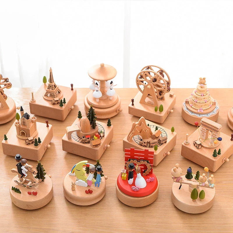 Innovative rotating wooden music box with Yunsheng movement, European-style design