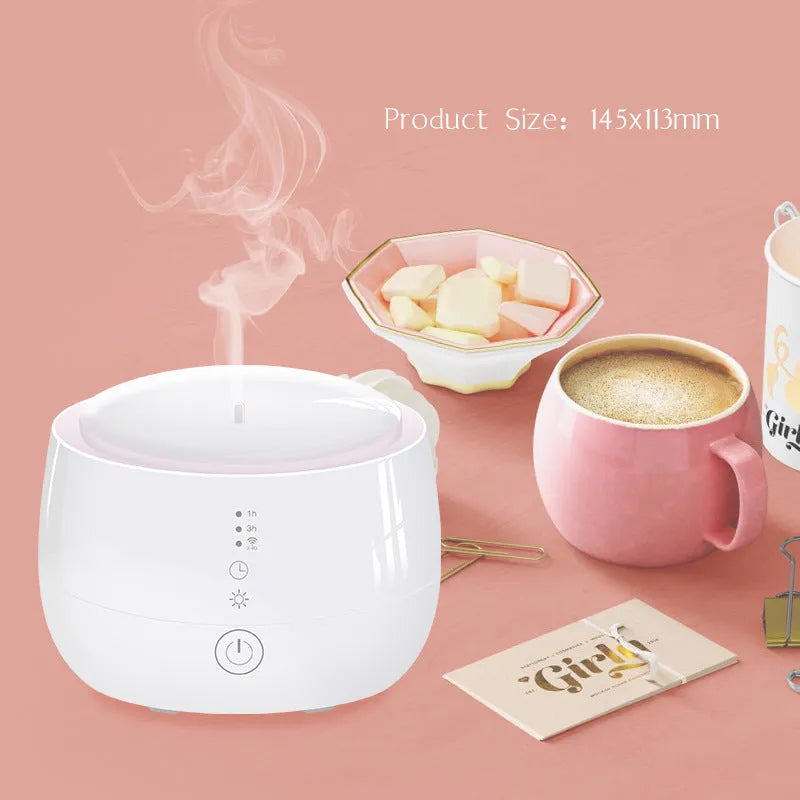 Smart home aromatherapy humidifier with 300ml tank, air purifier, and colourful LED lights in black