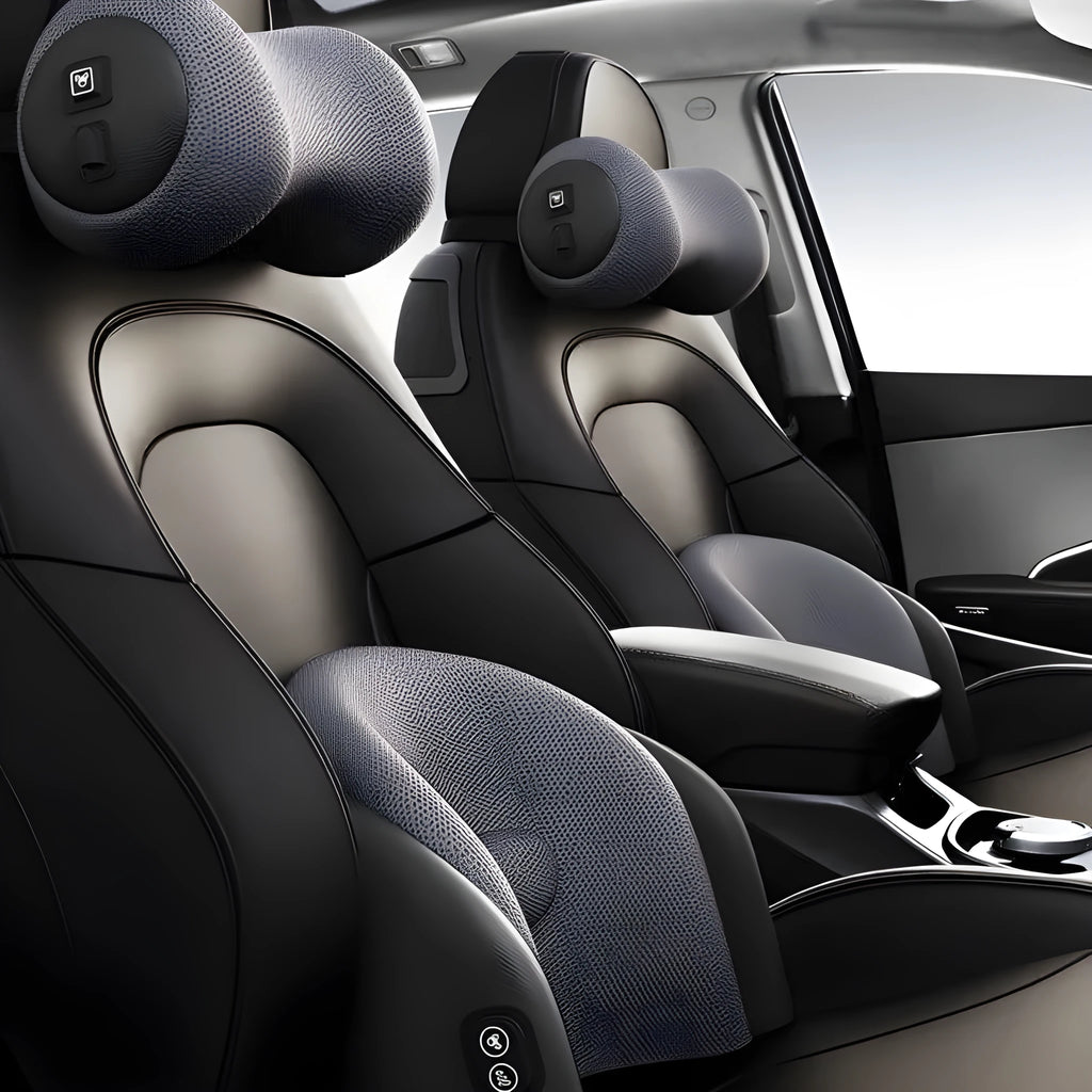 Car electric massage cushion showing memory cotton construction and adjustable positioning features