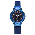 Starry sky digital luminous quartz watch with round 20.5mm dial and alloy strap on display