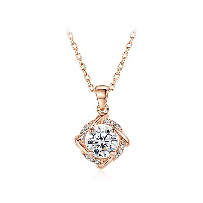 S925 sterling silver windmill moissanite necklace in rose gold finish on white background