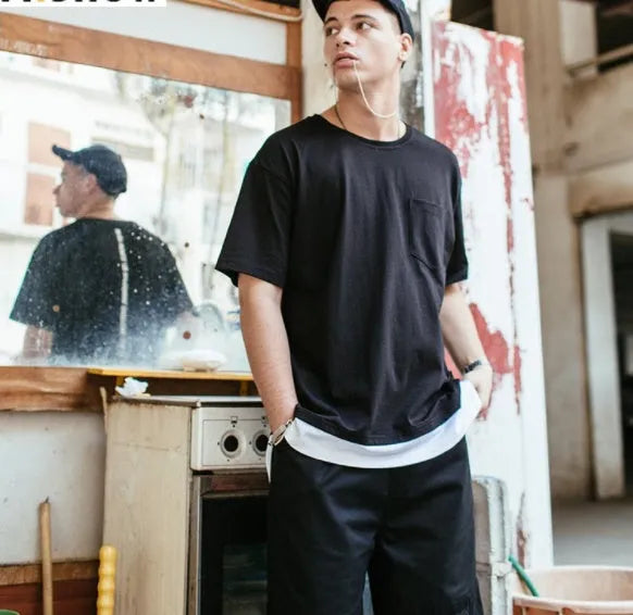 VIISHOW NewT men's cotton plain short sleeve t-shirt in black front view