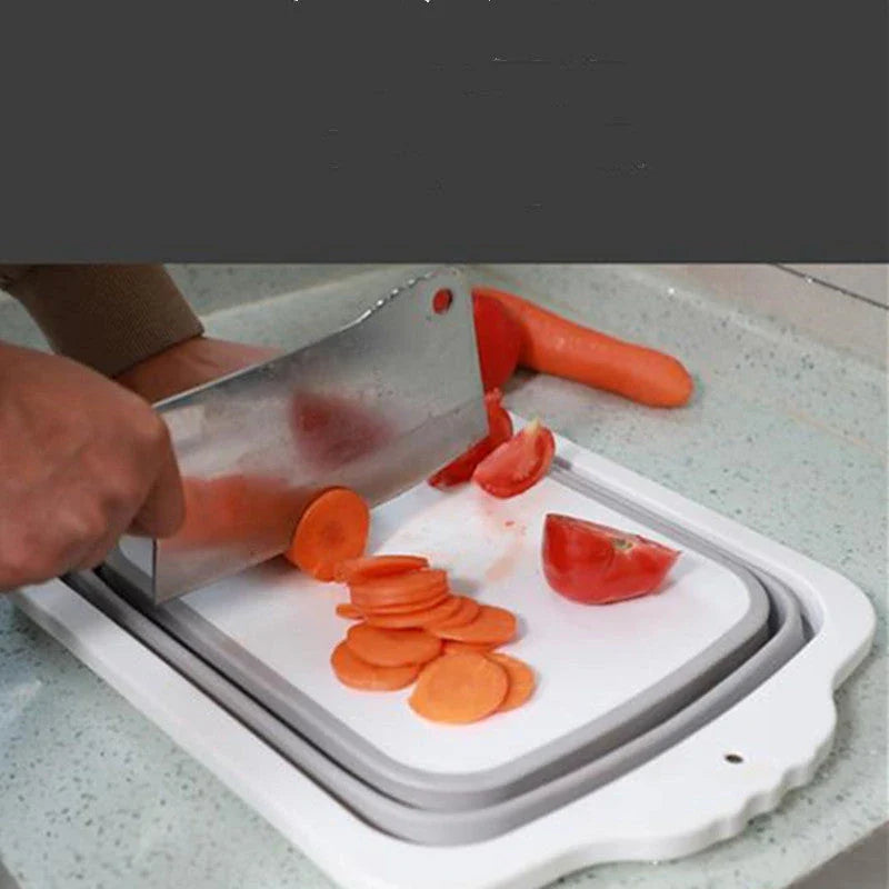 Versatile foldable chopping board with integrated strainers, made from durable PP and TPR materials for Kiwi kitchens