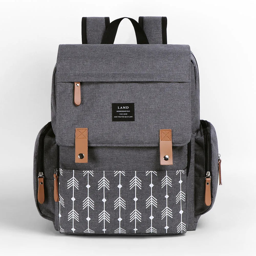 Landuo large capacity oxford cloth mum's backpack changing bag in grey colour with changing mat