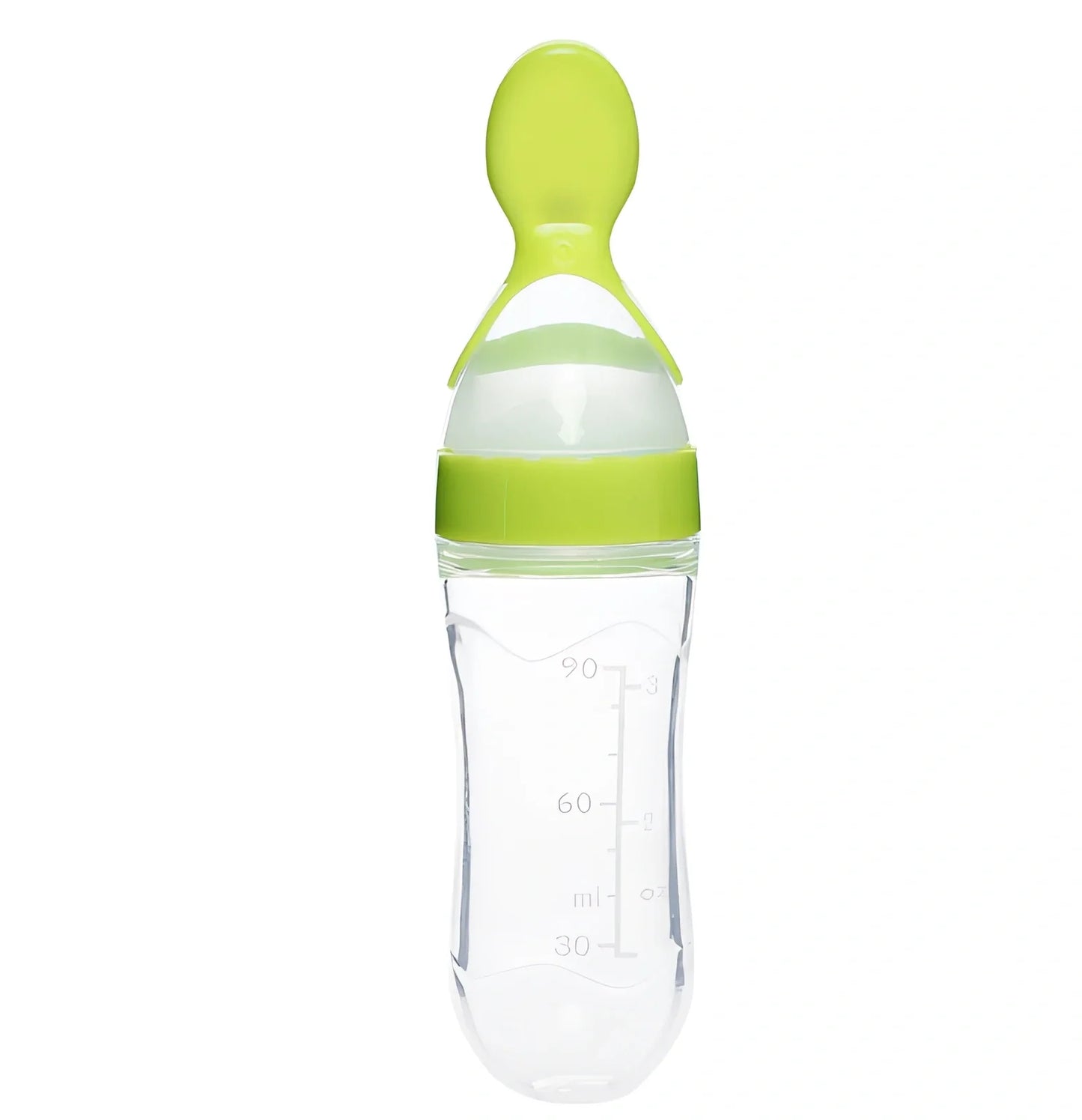 Blue baby spoon bottle feeder, 120ml capacity, food-grade silicone and PP, for 3 months semi-liquid feeding