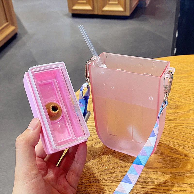 Children's summer water cup with straw in pink, blue, yellow, and purple options