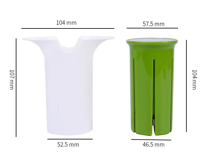 White kitchen vegetable slicer with six stainless steel blades for cucumbers and carrots.