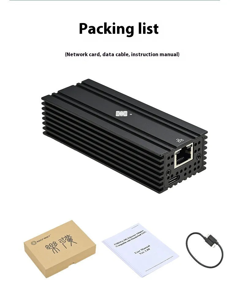 Black Leyu USB4 to 10 Gigabit Ethernet adapter with RJ45 port and short attached cable