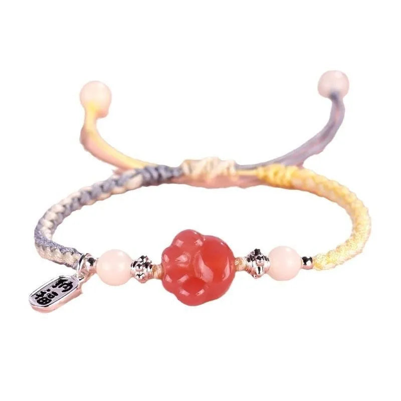 Handmade cat's paw couple bracelet with woven glass beads in pastoral style