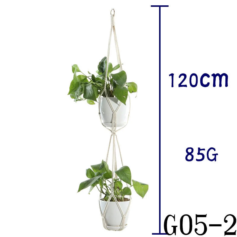 Handmade beige cotton rope flower pot net bag for indoor plants, American Country style