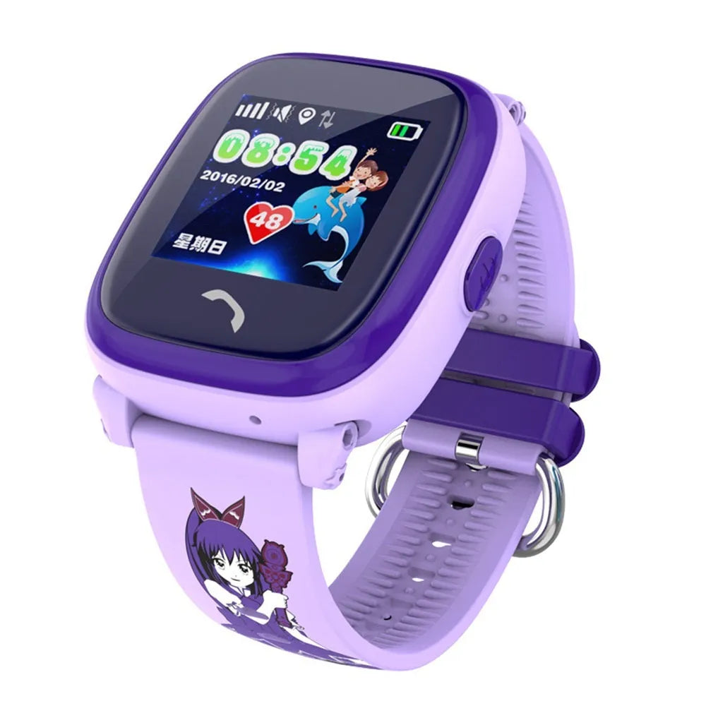 DF25 blue children's waterproof smart watch with silicone strap and touch screen display