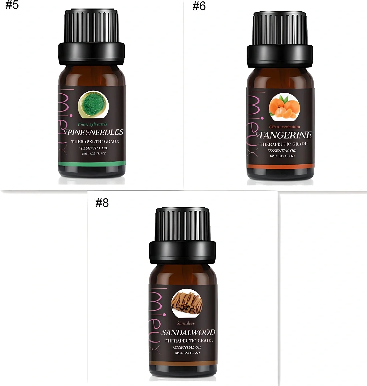 10ml dark glass bottle of therapeutic essential oil blend with lavender, citrus, and mint oils