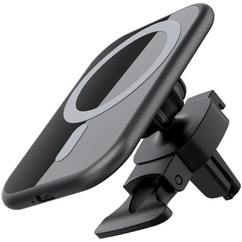 15W magnetic car wireless charger with USB interface, indicator function, and black finish on dashboard