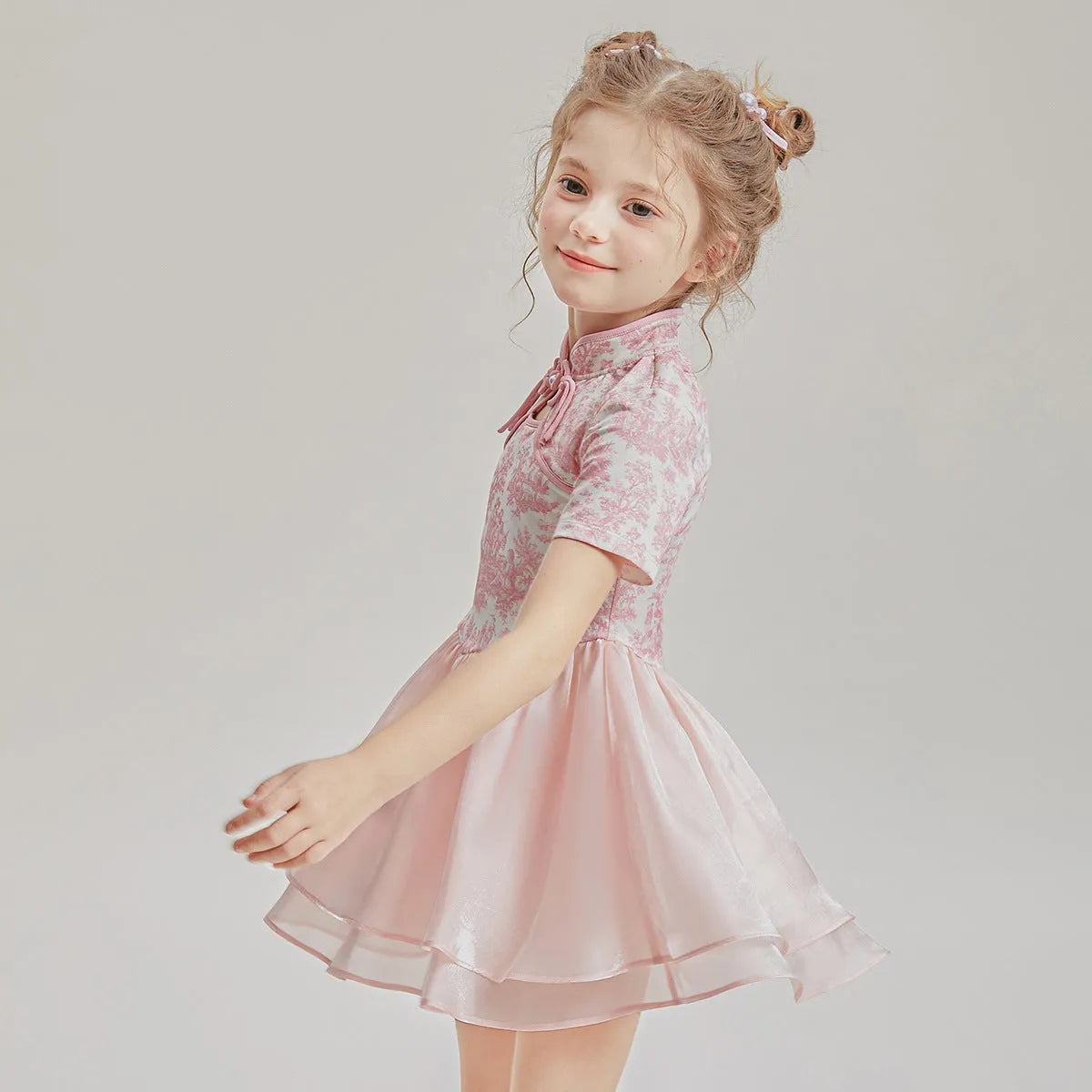 Children's casual patchwork swimsuit two-piece set in polyester with short sleeves, sizes 110-170