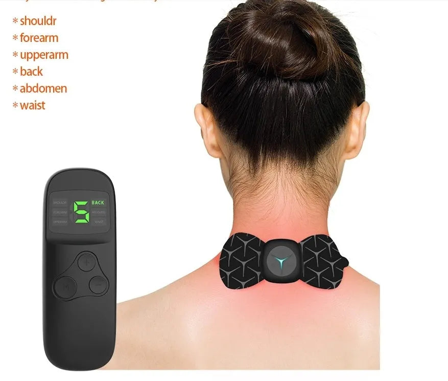 Mini shoulder and neck massager with six pulse modes in black and white