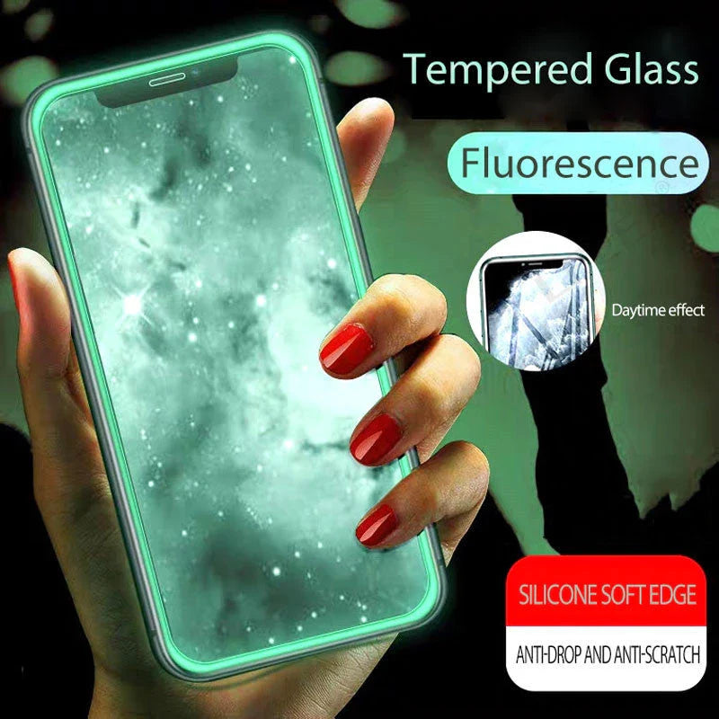 Luminous Full Cover Tempered Glass for iPhone glowing in the dark