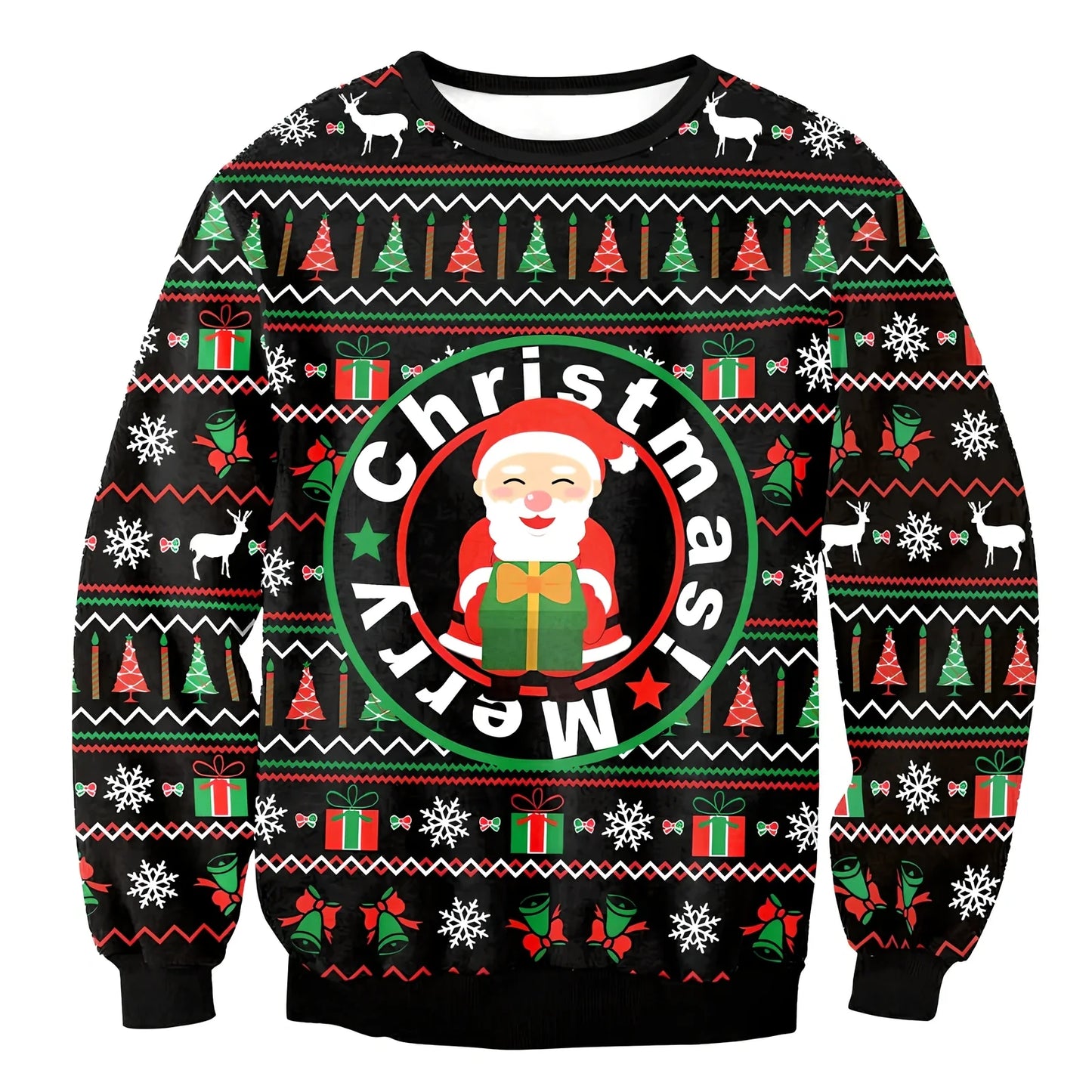 Cartoon Vacation Santa Elf pullover in cotton, full sleeves 60-70cm, O-neck for women and men, casual winter top sizes S-XL