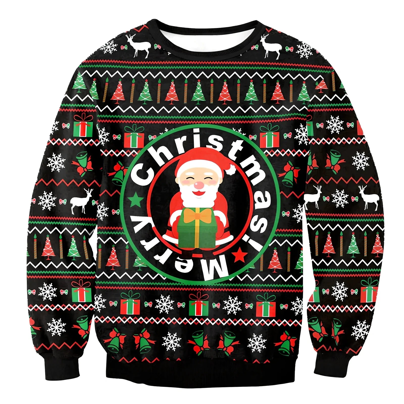 Cartoon Vacation Santa Elf pullover in cotton, full sleeves 60-70cm, O-neck for women and men, casual winter top sizes S-XL