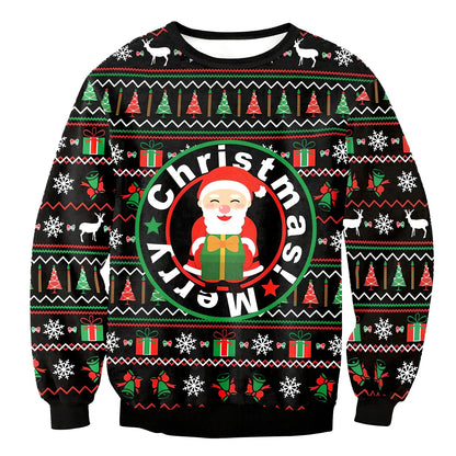 Cartoon Vacation Santa Elf pullover in cotton, full sleeves 60-70cm, O-neck for women and men, casual winter top sizes S-XL