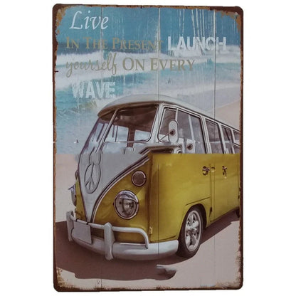 Retro tin painting metal crafts with car and motorcycle patterns in vibrant colours