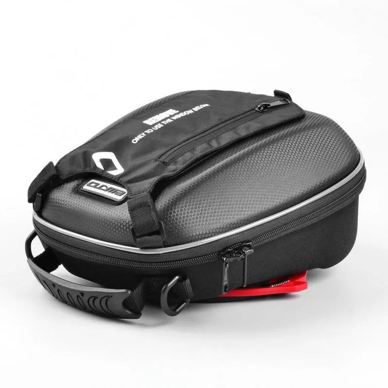 Black motorcycle fuel tank bag adapter ring with carbon fiber pattern PU and EVA molding, 29x26x16cm