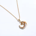 Handmade gold enamel crescent moon pendant necklace on clavicle chain