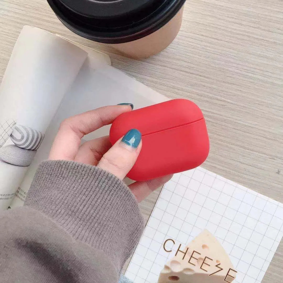 Plastic AirPods Pro protective case shown in available colours including black, red and mint green