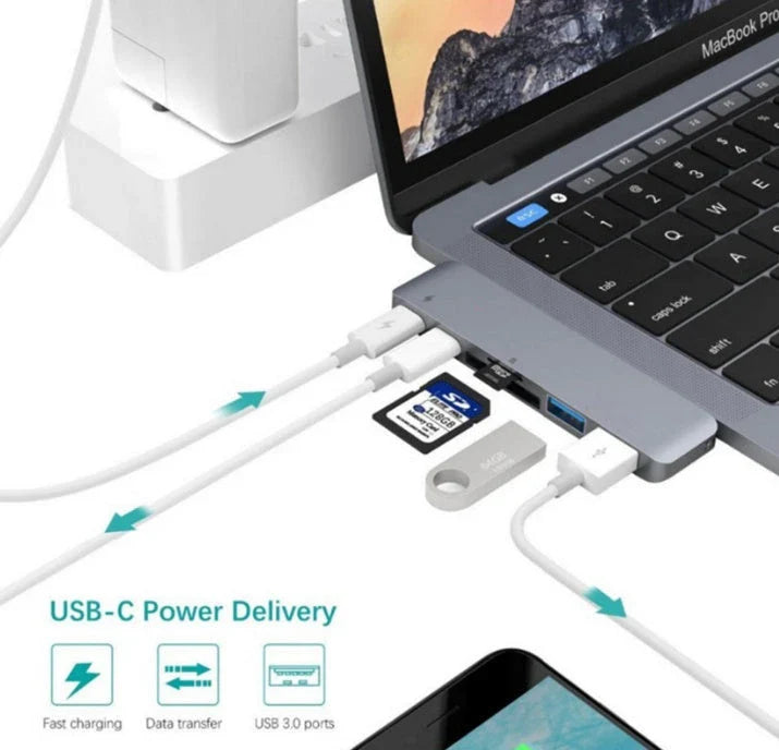 Sleek and versatile USB-C hub with multiple ports for charging, data transfer, and device connectivity