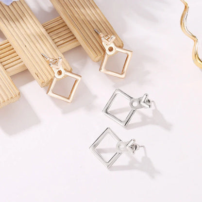 Hollow diamond square stud earrings in alloy with geometric design options