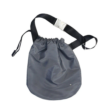 Diagonal Drawstring Fabric Waist Bag in Light Grey, Orange, and Black