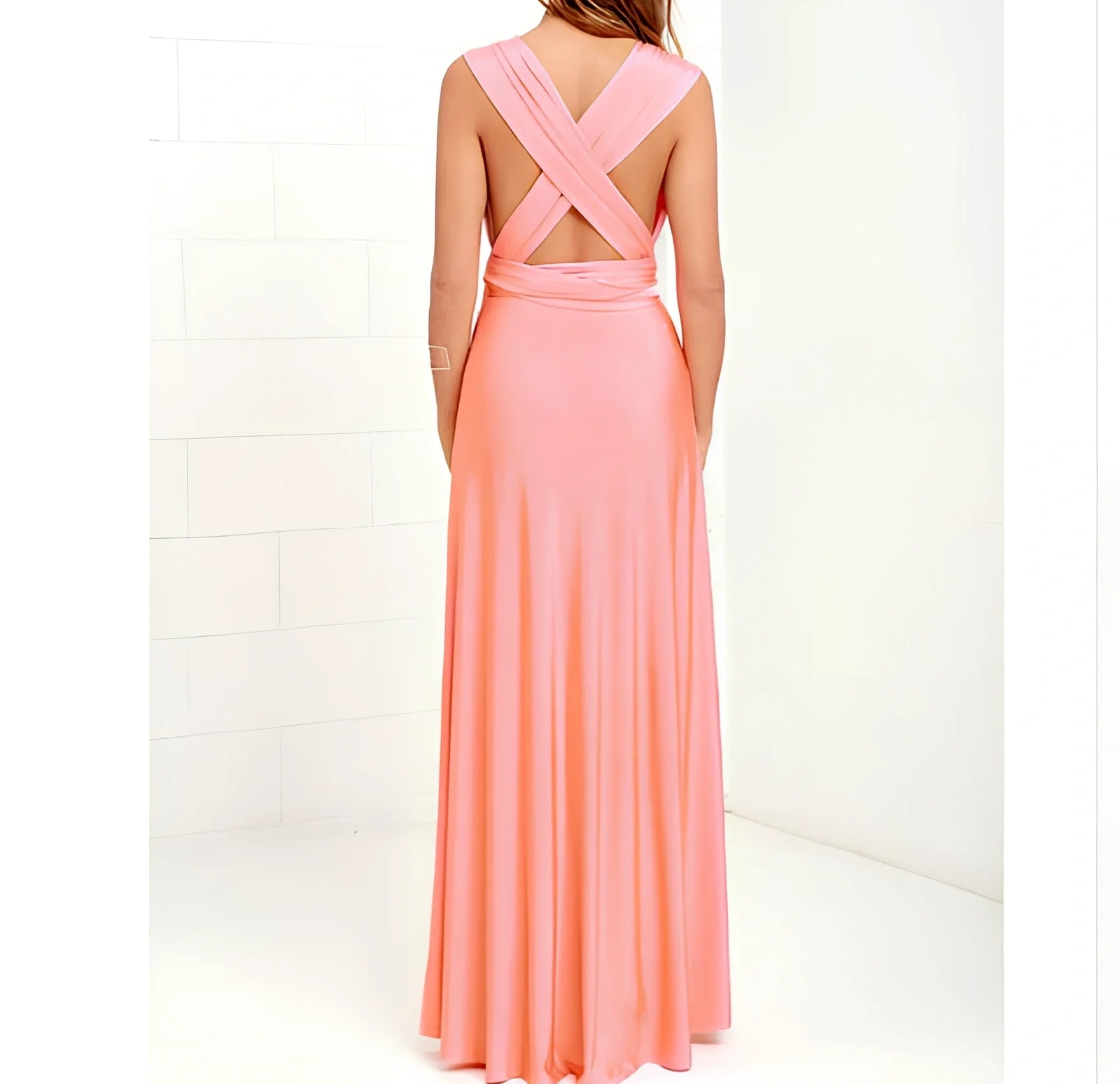 Women's khaki multiway bandage maxi dress with long straps, backless lace design, floor-length 158cm swing skirt in polyester milk silk