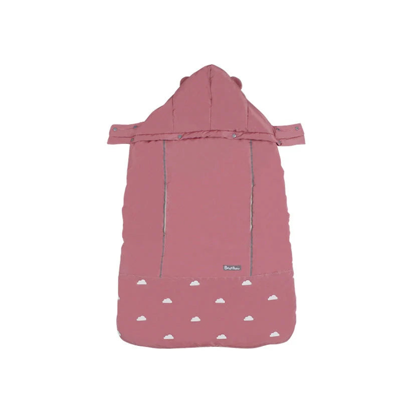 Adjustable warm baby carrier cloak in coral fleece with reflective tape
