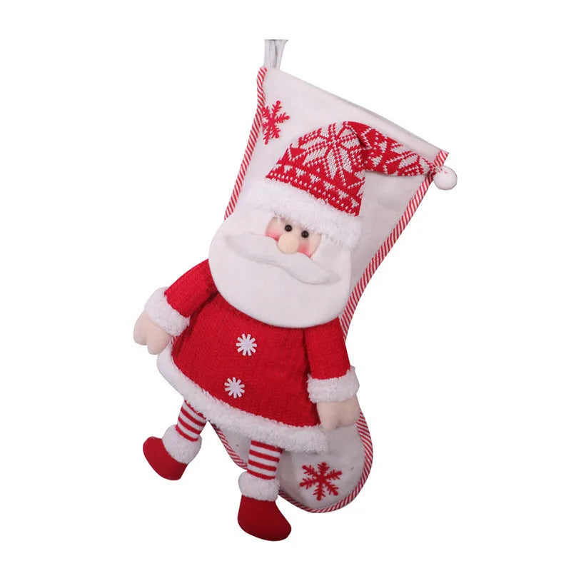 Red and white cloth Christmas stocking with snowman design, 45x26cm