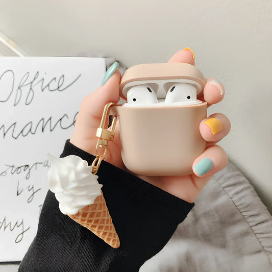 Silicone protector case for AirPods 2 in cylinder ice cream photo colour design, 6 cm length