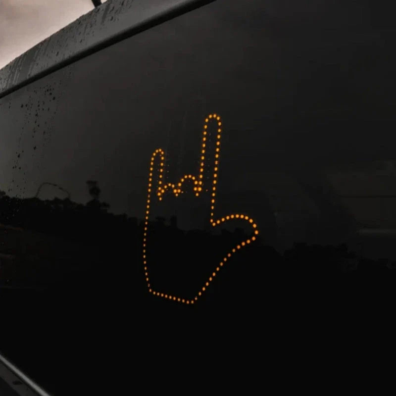 Illuminated LED car gesture light with three gesture modes, bright 176-LED display, and easy peel-and-stick installation