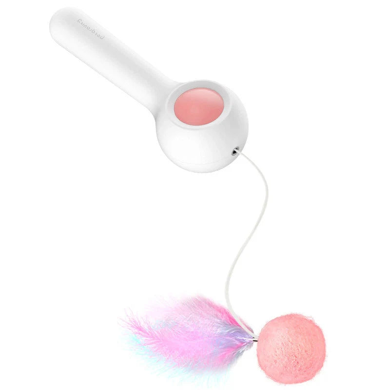 Gravity funny cat stick toy with pink wool ball for cats