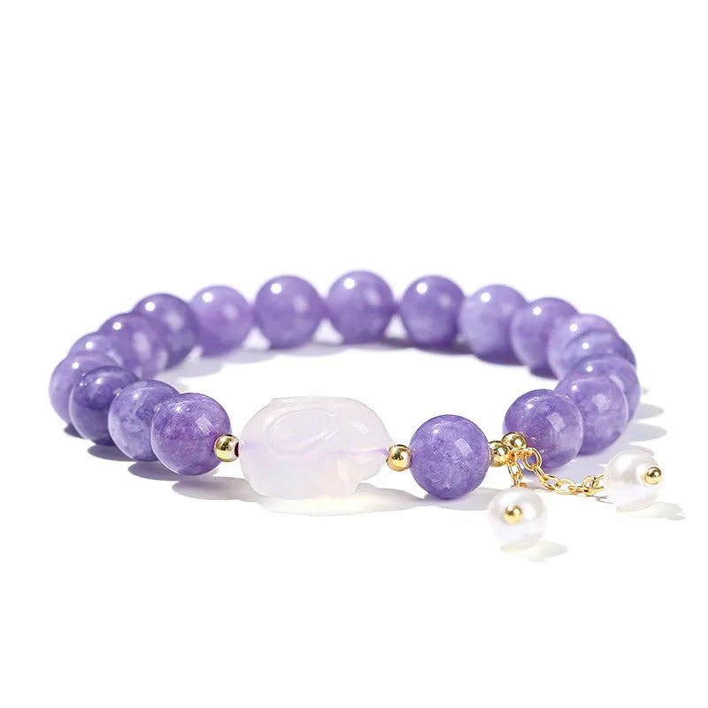Purple geometric aquamarine and agate bracelet with round beads in handcrafted design