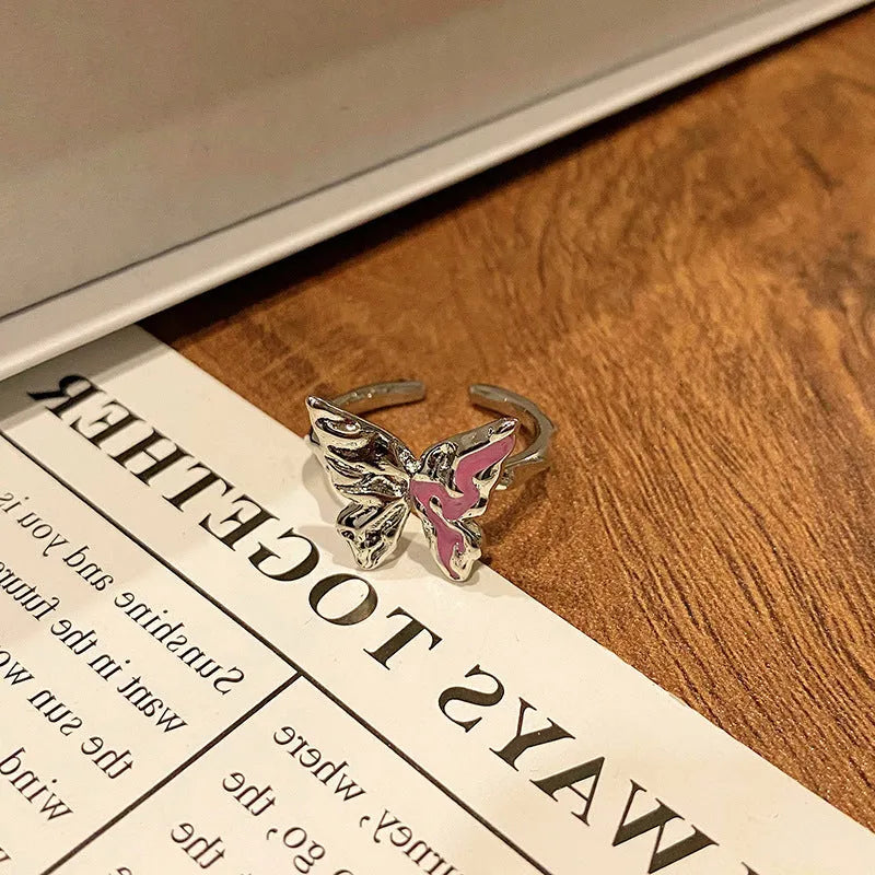 Copper butterfly women's ring with dripping oil finish in simple style design