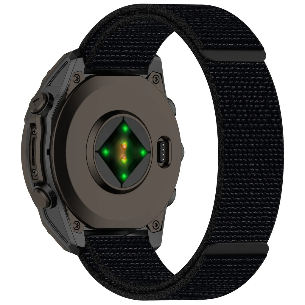 Velcro nylon watchband in black with single circle fastener and 22mm width