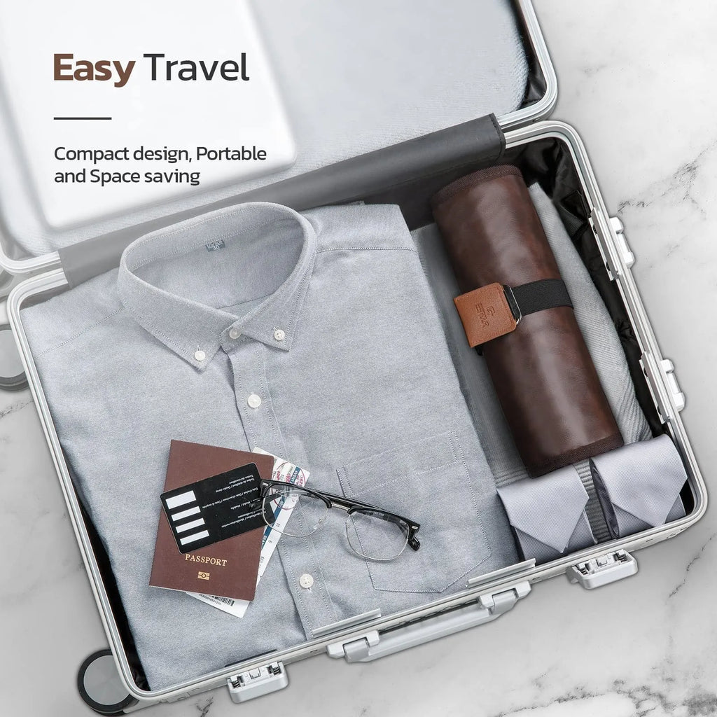 Men's black and light brown PU portable travel wash bag or buggy bag for toiletries