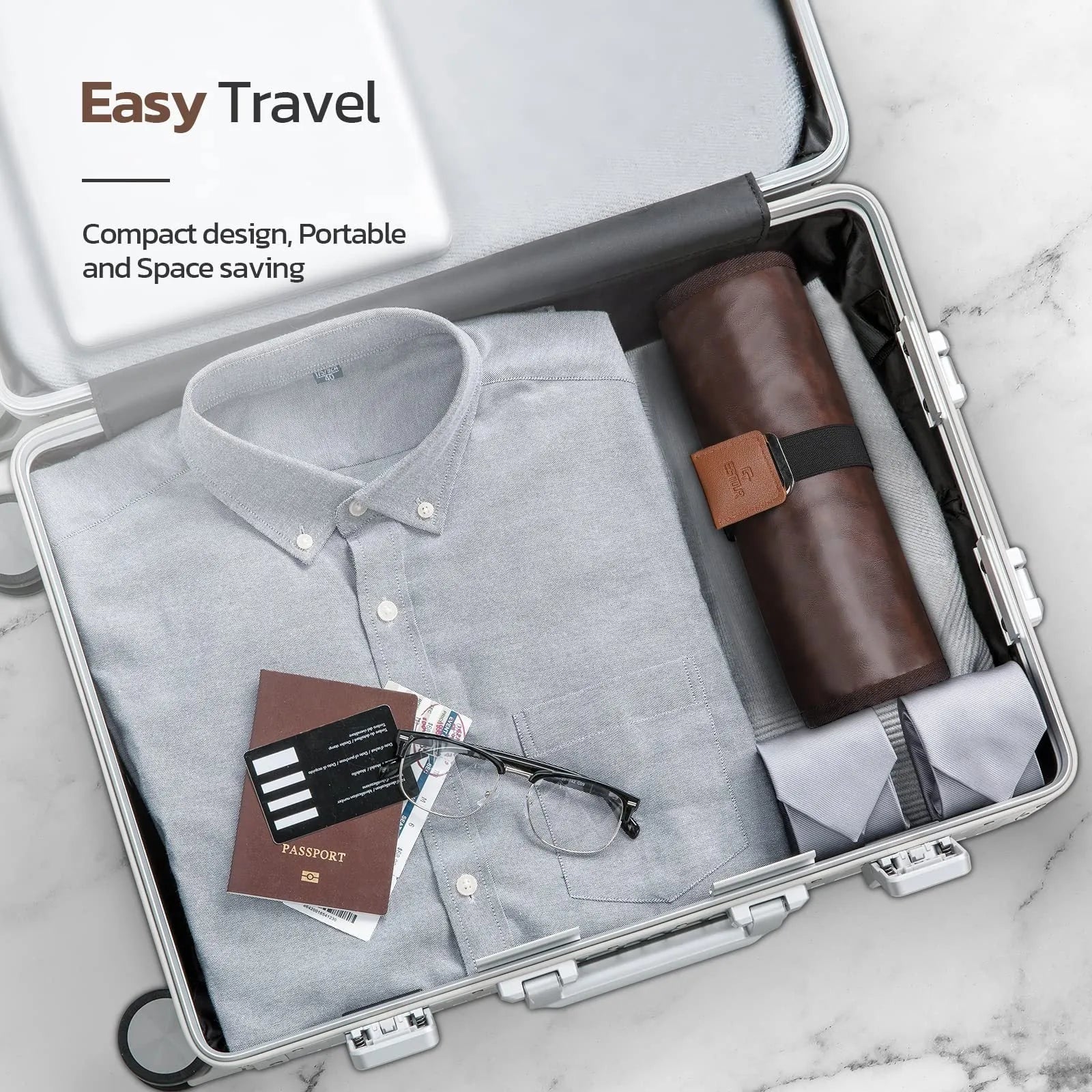 Men's black and light brown PU portable travel wash bag or buggy bag for toiletries