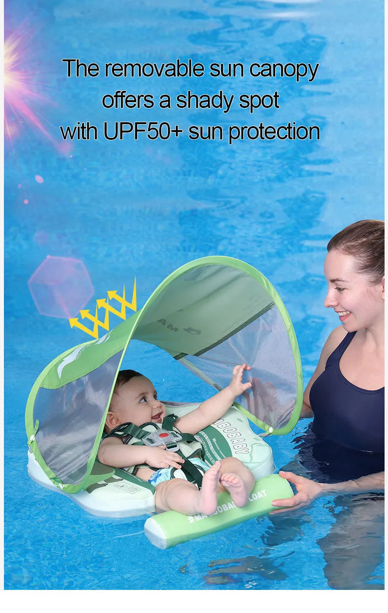 Green dinosaur baby inflatable swimming ring with sun shade for children