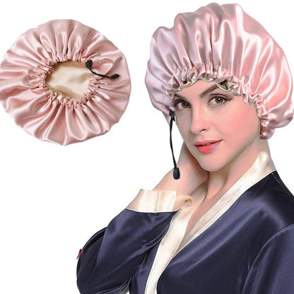 Soft silk dual-use shower cap in double satin fabric for chemotherapy and bathing protection