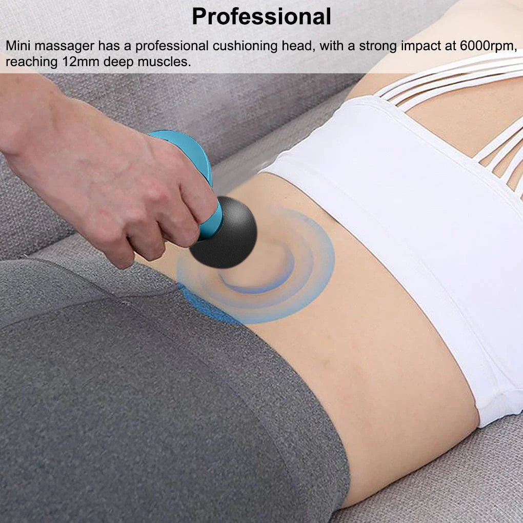 Portable electric massage gun with cushioned head and 6,000 rpm motor for deep muscle relief and relaxation