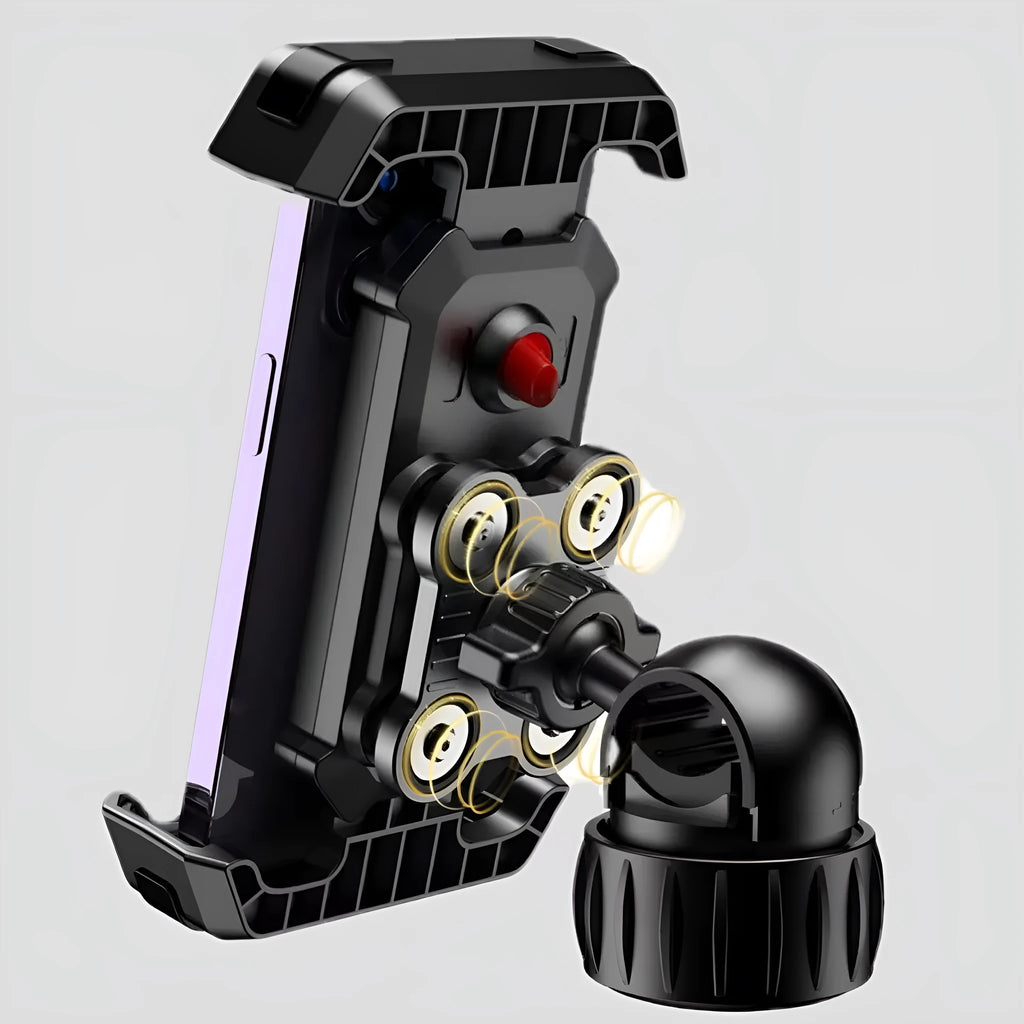 Black ABS cycling phone navigation bracket mounted on bicycle handlebars