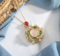 S925 silver inlaid natural chrysoprase agate geometric round pendant necklace on copper base with gold detailing, green chalcedony option