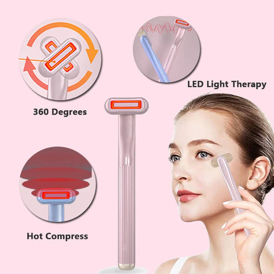 360 Degrees Rotary Eye Massage Wand with Red LED Light Therapy for skincare