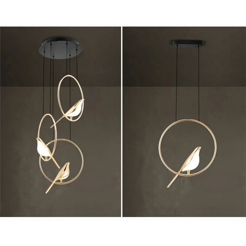 Modern minimalist magpie bird silhouette chandelier with zinc alloy and acrylic construction