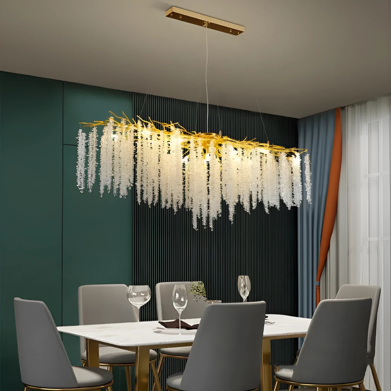 Luxury-style aluminium alloy crystal chandelier with LED lights and adjustable suspension.