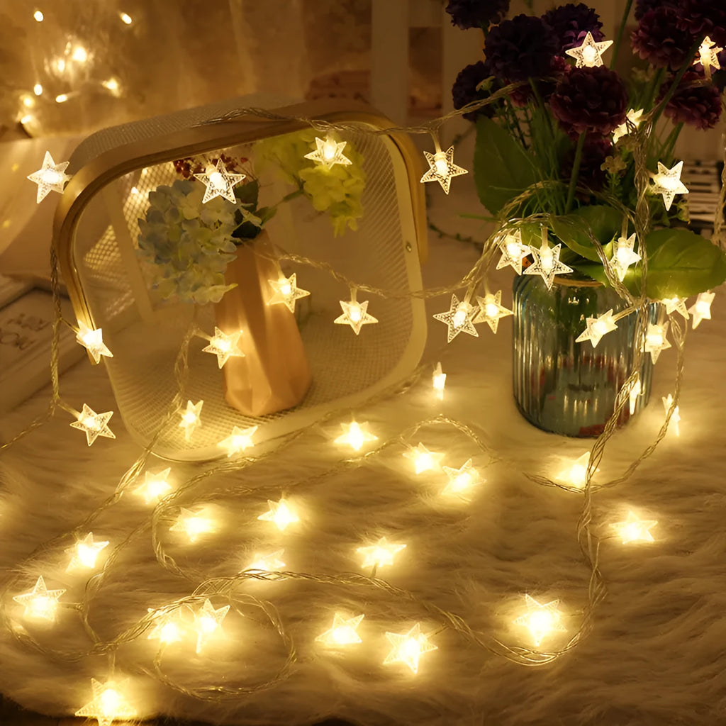 3 metre LED star light string with 20 warm white glass bulbs for outdoor decoration